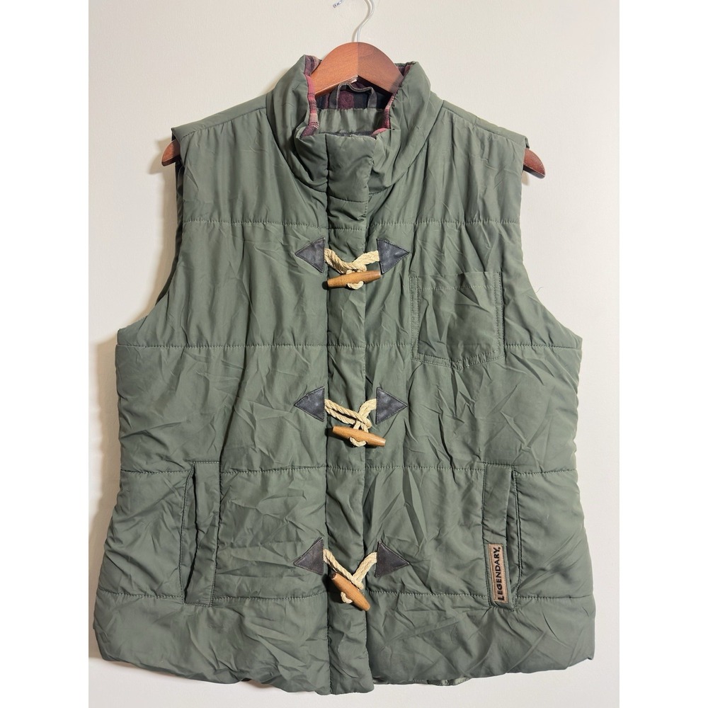 Legendary Whitetails Mens‎ Vest XL Olive Green Puffer Flannel Lined Toggle